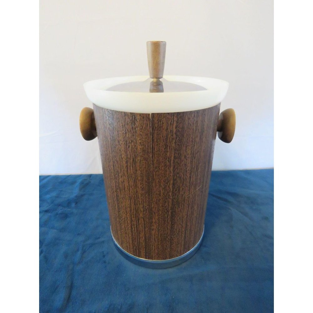 Vintage KROMEX Ice Bucket Mid Century MCM Wood Chr